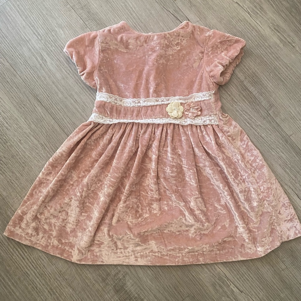 Mayoral Blush Pink Velvet Dress Floral Lace Accent Flower Girl Party Dress -Sz 4